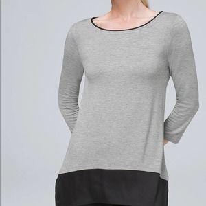 White House Black Market Gray and Black Long Sleeve Top